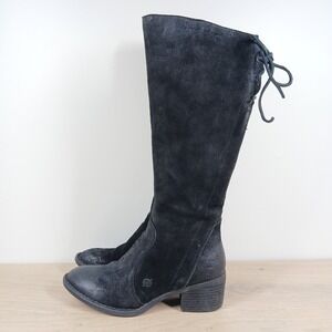 Born Boots Women 8 M Black Leather Knee High Block Heel Zip Riding Boho